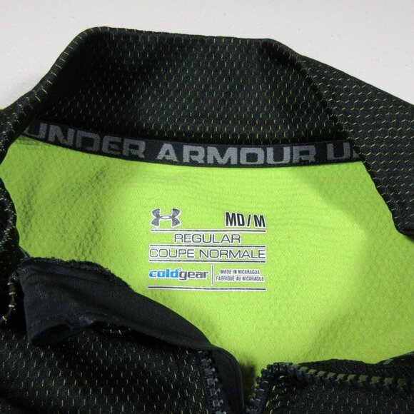 Under Armour mens black chartreuse 1/4 zip mesh ColdGear lined pullover M EUC - Picture 3 of 8